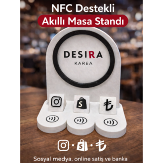 NFC Destekli Akıllı Masa Standı | Sosyal Medya & Ödeme Tek Dokunuşla