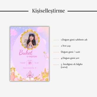 Prenses Temalı Doğum Günü Davetiyesi - Fairy Tale