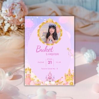 Prenses Temalı Doğum Günü Davetiyesi - Fairy Tale