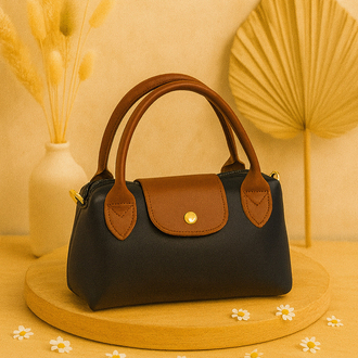 Klasik Siyah & Taba Renk Mini El Çantası