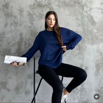 Asimetrik kesim Modal Sweatshirt Lacivert