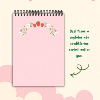 Kişiye Özel Çilek Temalı Telli Defter A5