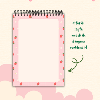 Kişiye Özel Çilek Temalı Telli Defter A5