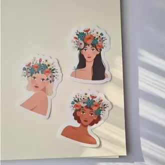 3 Adet Çiçekli Kız Sticker