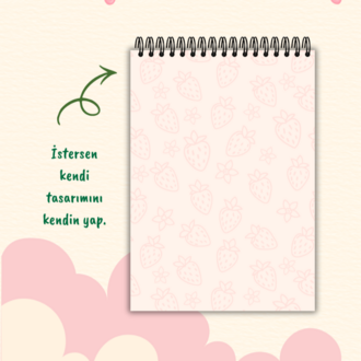 Kişiye Özel Çilek Temalı Telli Defter A5