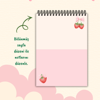 Kişiye Özel Çilek Temalı Telli Defter A5