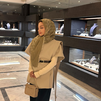 Beige Flow Kemerli Şal Panço
