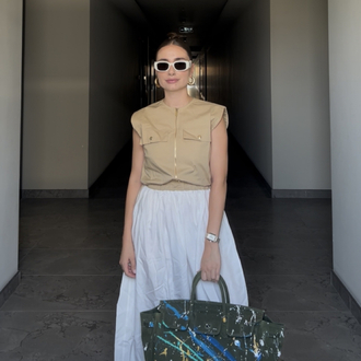 Cream Poplin Elbise