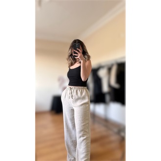 Bej Sofia Keten Pantalon
