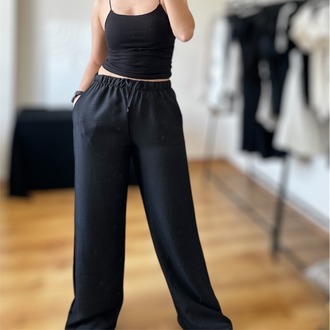 Siyah Sofia Keten Pantalon 