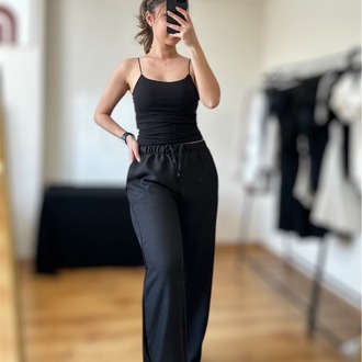 Siyah Sofia Keten Pantalon 
