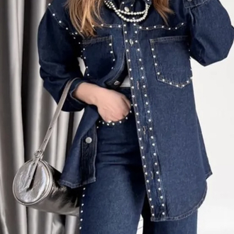 Taşlı Denim Takım