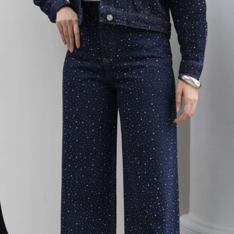 Taş Baskılı Denim İkili Takım