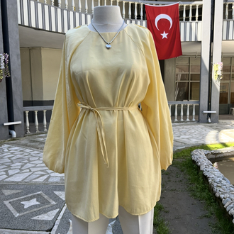 Kadın Balon Kol Bel Bağlamalı Gömlek
