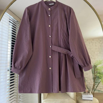 Oversize Paraşüt Kumaş Kuşaklı Gömlek