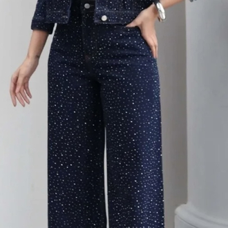 Taş Baskılı Denim İkili Takım