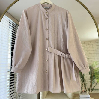 Oversize Paraşüt Kumaş Kuşaklı Gömlek