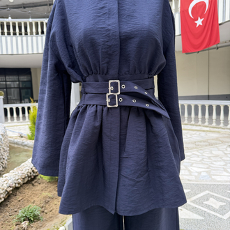 Jovanni çift toka kemerli siyah gabardin takım