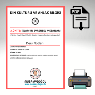 10.Sınıf 3.Ünite-İslam’ın Evrensel Mesajları-Ders Notu ve Etkinliker-CA