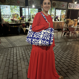 Mavi damask plaj çantası