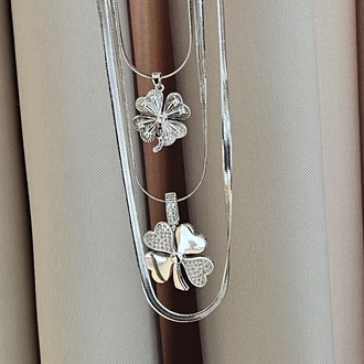 Üçlü Yonca Silver Kombin Kolye