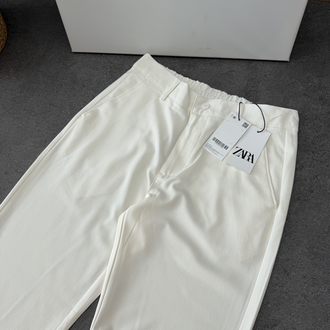 Zara Baggy Fit Pilesiz Kumaş Pantolon | Fildişi 