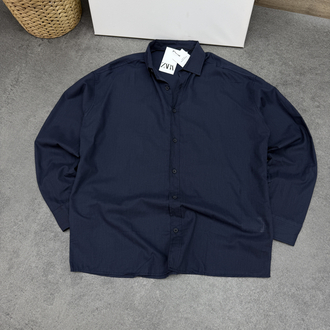 Zara Ham Keten Relax Fit Gömlek | Lacivert  [JSFR]