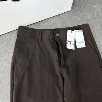 Zara Baggy Fit Pilesiz Kumaş Pantolon | Kahverengi 
