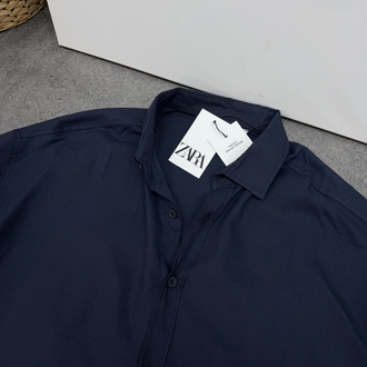 Zara Ham Keten Relax Fit Gömlek | Lacivert  [JSFR]