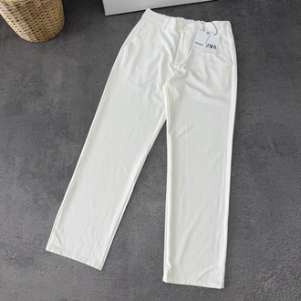 Zara Baggy Fit Pilesiz Kumaş Pantolon | Fildişi 