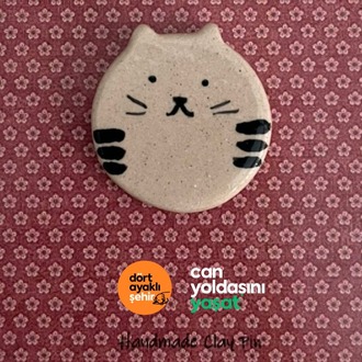 El yapımı seramik kedi broş-9