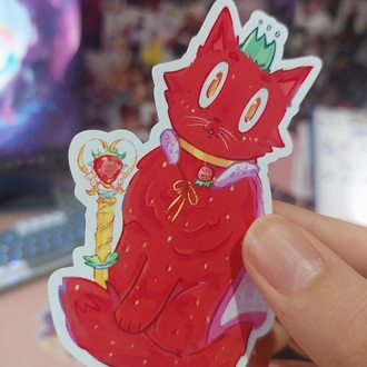 Çilek Kral Kedi Sticker