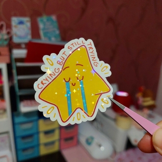 Crying Star Hologramlı Sticker