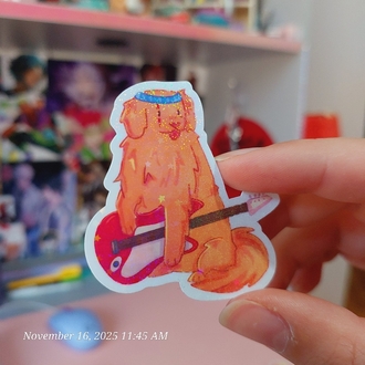 Musician Dog Holo Sticker