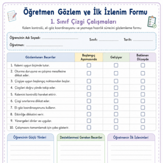 1. Sınıf Çizgi Çalışmaları – PDF Etkinlik Seti