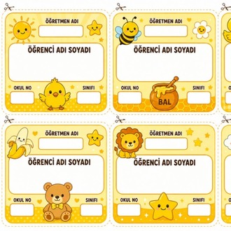 1. Sınıf Düzenlenebilir İsim Kartları – Word Dosyası | 6 Renk