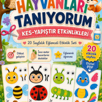 1. Sınıf Kes-Yapıştır Hayvanlar Etkinlik Seti – PDF
