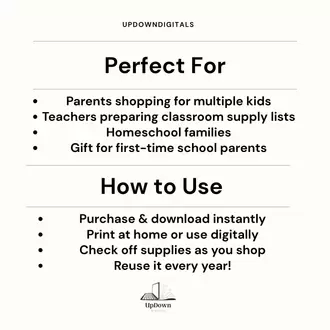 School Shopping List PDF – Back to School Checklist for Kids, Printable Student Supply Planner
