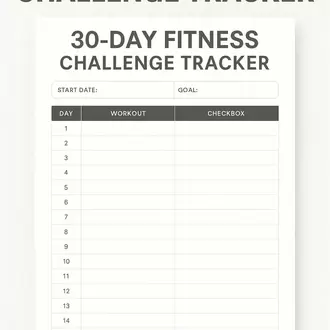 30-Day Fitness Challenge Tracker PDF – Workout Planner for Health Goals, Printable Exercise Log