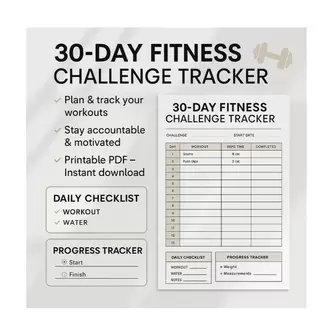 30-Day Fitness Challenge Tracker PDF – Workout Planner for Health Goals, Printable Exercise Log