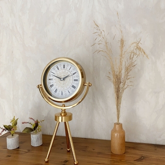 Gold Metal Mini Tripod Çini Desenli Roma Rakamı Masa Saati 45×26 cm
