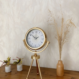 Gold Metal Mini Tripod Çini Desen Masa Saati 45×26 cm