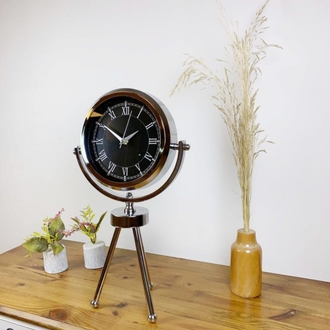 Krom Metal Mini Tripod Siyah Retro Masa Saati 45×26 cm