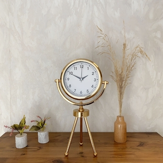 Gold Metal Mini Tripod Lüks Masa Saati 45×26 cm