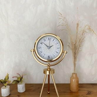 Gold Metal Mini Tripod Çini Desen Masa Saati 45×26 cm