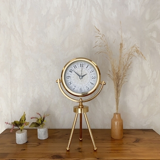 Gold Metal Mini Tripod Çini Desen Masa Saati 45×26 cm