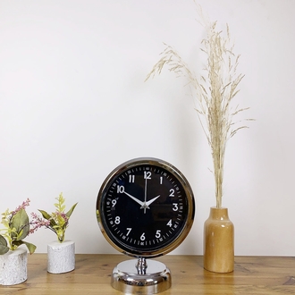 Krom Metal Gece Siyahı Masa Saati 25×20 cm