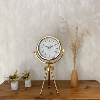 Gold Metal Mini Tripod Çini Desenli Roma Rakamı Masa Saati 45×26 cm