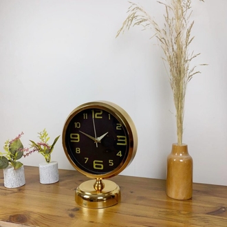 Gold Metal Siyah İnci Masa Saati 25×20 cm