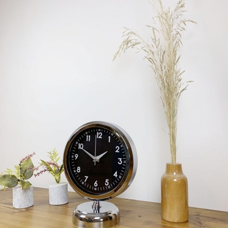 Krom Metal Gece Siyahı Masa Saati 25×20 cm